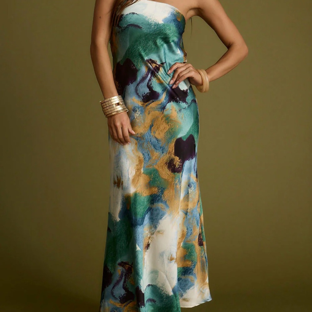 12th Tribe Strapless Dress in Green, Blue, and Gold